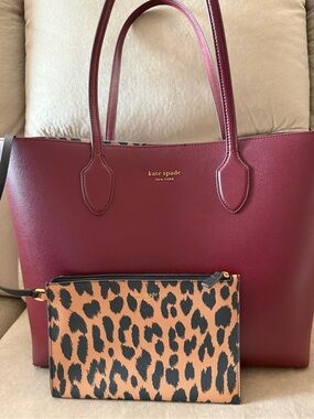 kate spade Burgundy Tote with Leopard Print Wristlet
